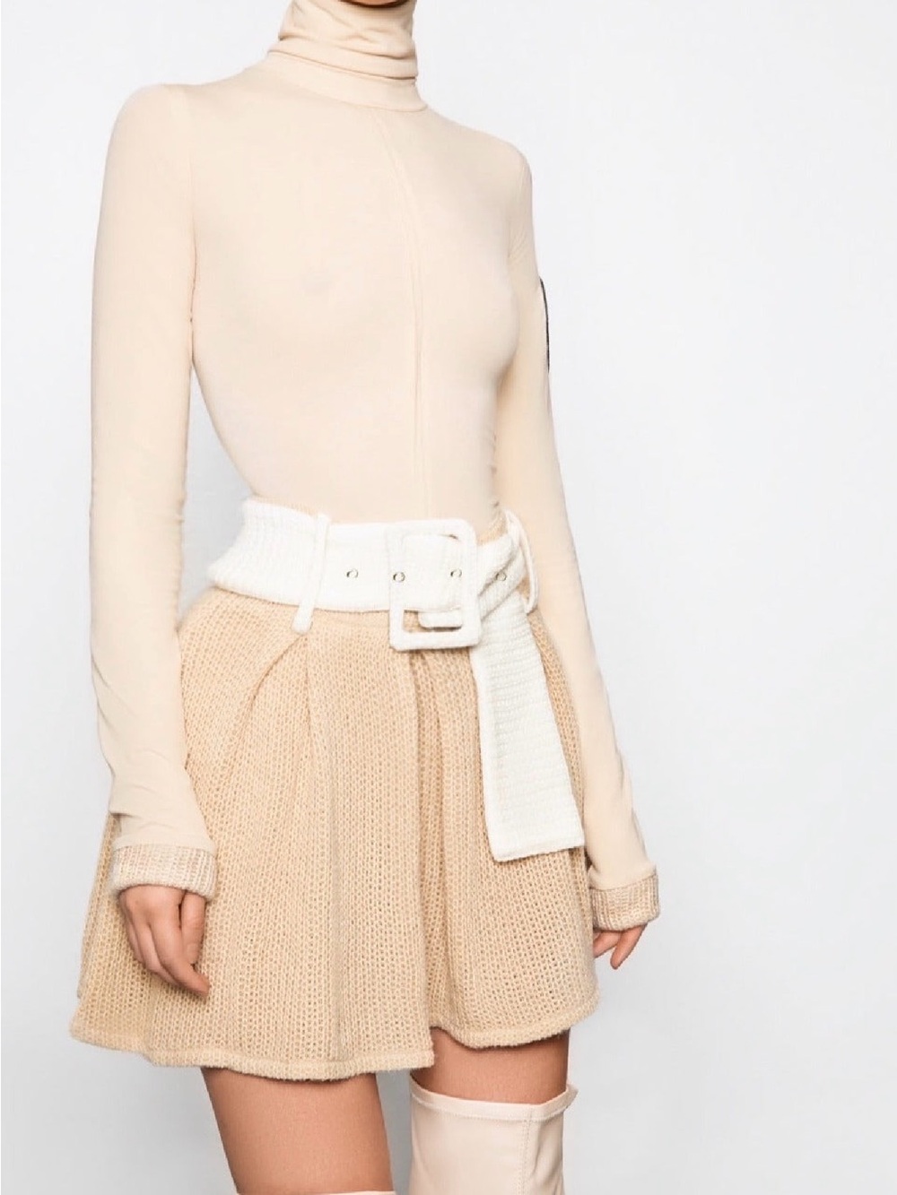 Pleated knit uniform mini skirt